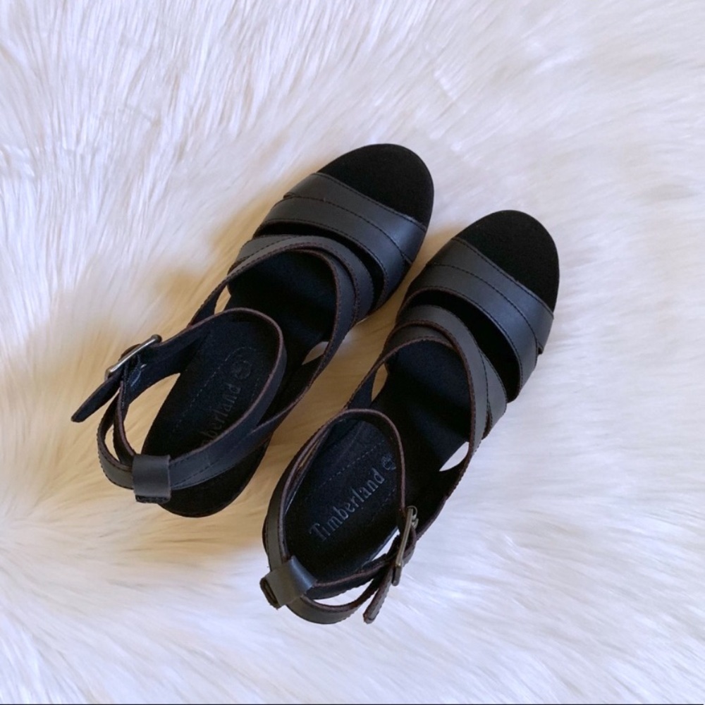 Timberland Danforth Black Leather Wedge Sandals - Picture 4 of 8